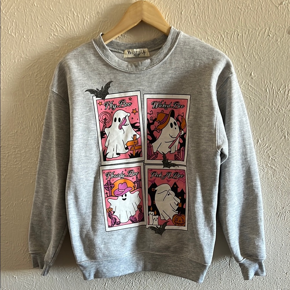 Gray Sweatshirt with Ghost Print